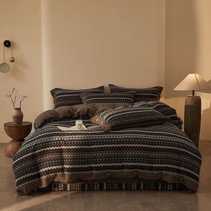 Bettwäsche-Set aus Baumwoll-Doppelgaze mit Wellenstreifen (4-teilig) - image 6