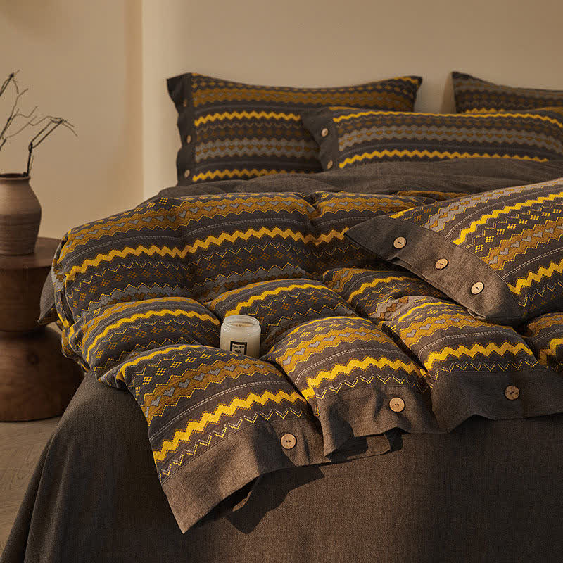 Bettwäsche-Set aus Baumwoll-Doppelgaze mit Wellenstreifen (4-teilig) - image 2