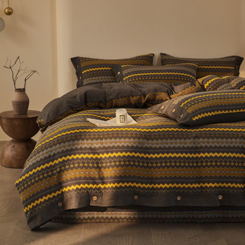 Bettwäsche-Set aus Baumwoll-Doppelgaze mit Wellenstreifen (4-teilig) - image 3