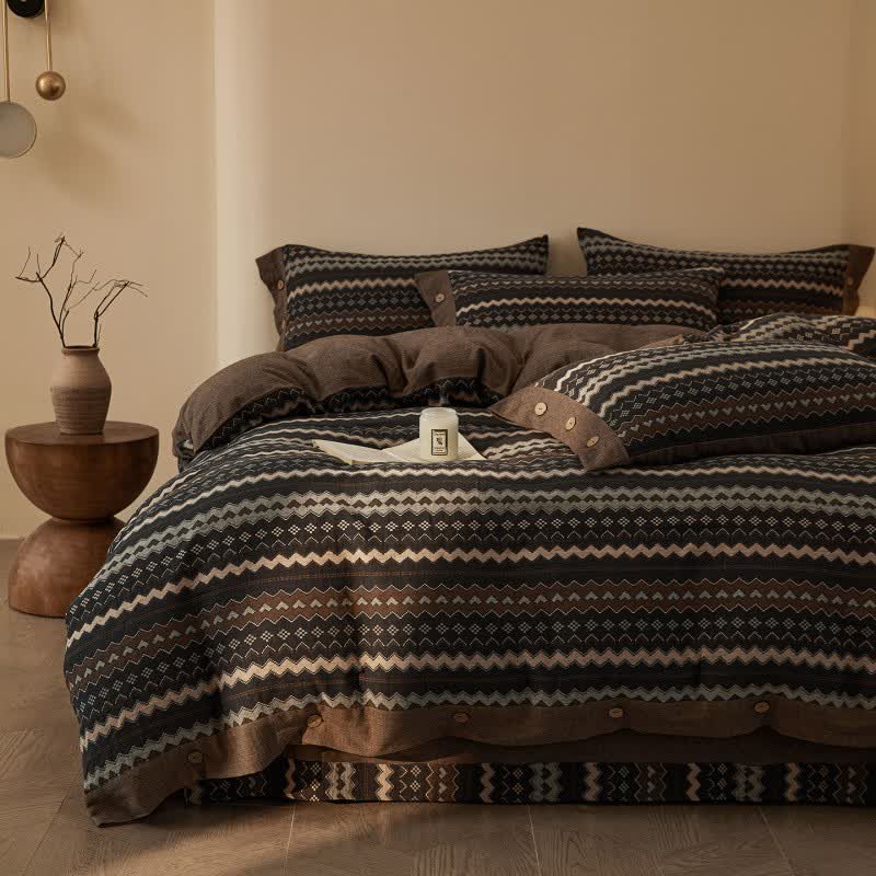 Bettwäsche-Set aus Baumwoll-Doppelgaze mit Wellenstreifen (4-teilig) - image 7