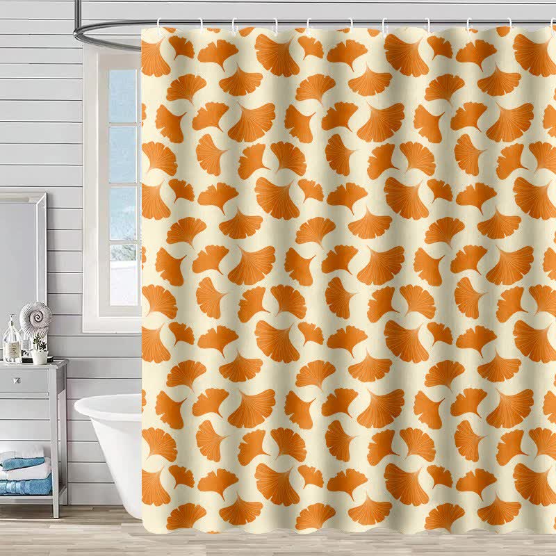 Duschvorhang mit orangefarbenem Ginkgoblatt-Print - Gelb - 230cm x 180cm - image 2