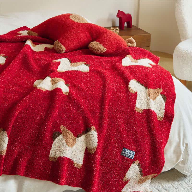 Ownkoti Festliche, weiche Strickdecke mit Pferdemotiv - image 1