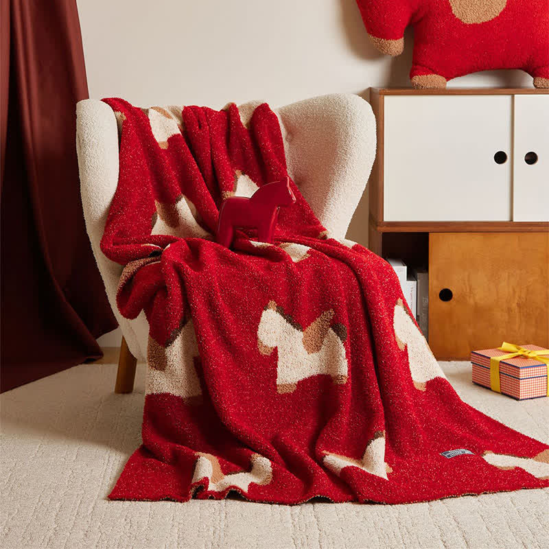 Ownkoti Festliche, weiche Strickdecke mit Pferdemotiv - image 4