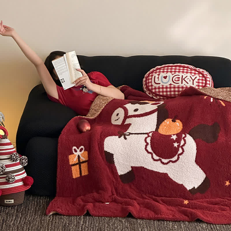 Ownkoti Wunderschöne, festliche Strickdecke mit Pferdemotiv - image 2