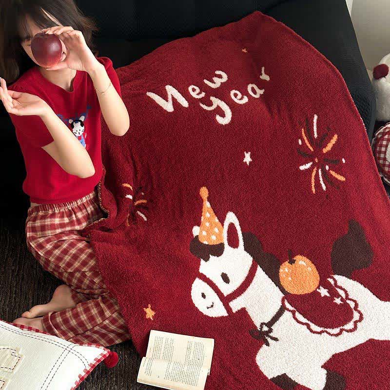 Ownkoti Wunderschöne, festliche Strickdecke mit Pferdemotiv - image 7