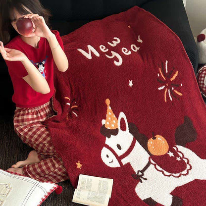 Ownkoti Wunderschöne, festliche Strickdecke mit Pferdemotiv - image 7