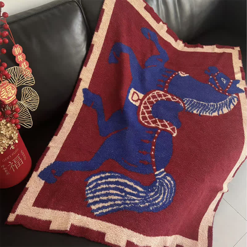 Ownkoti Strickdecke mit blauem Pferde-Totem - image 1