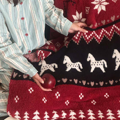 Ownkoti Vintage-Überwurfdecke mit nordischem Pferde- und Schneeflockenmotiv - image 6