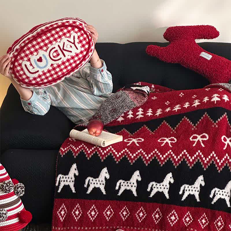 Ownkoti Vintage-Überwurfdecke mit nordischem Pferde- und Schneeflockenmotiv - image 4