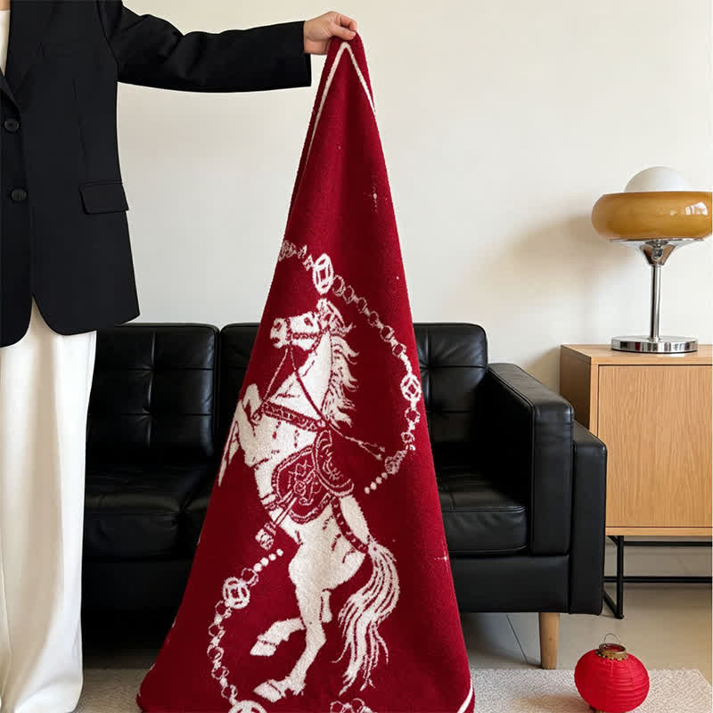 Ownkoti Künstlerisch gestaltete Strickdecke mit galoppierendem Pferd - image 5