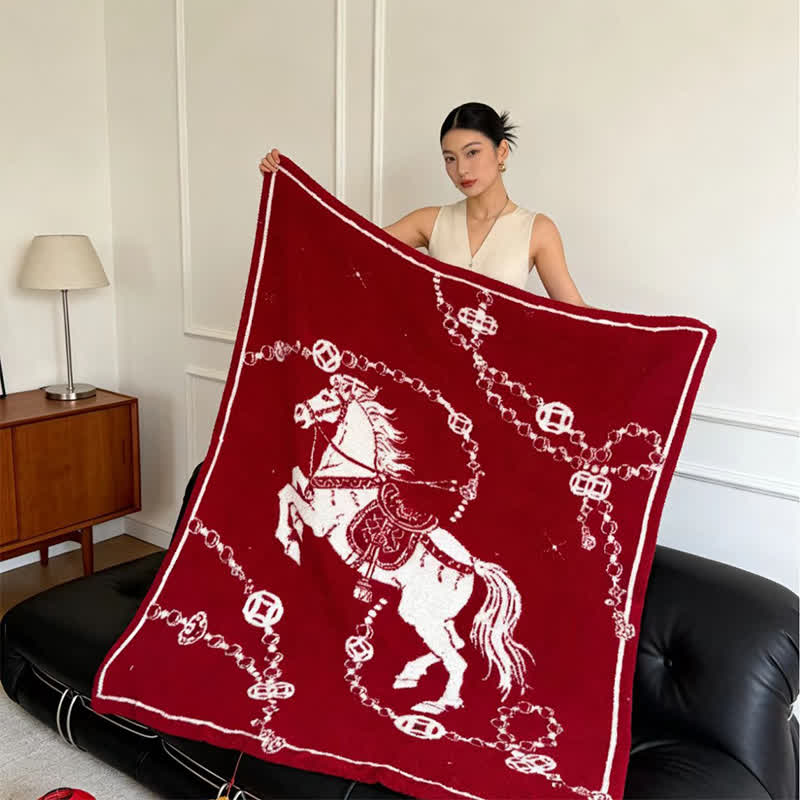 Ownkoti Künstlerisch gestaltete Strickdecke mit galoppierendem Pferd - 51 Zoll breit x 67 Zoll L - image 0