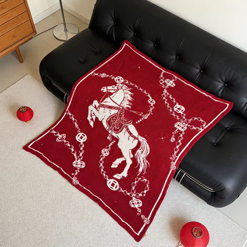 Ownkoti Künstlerisch gestaltete Strickdecke mit galoppierendem Pferd - image 3