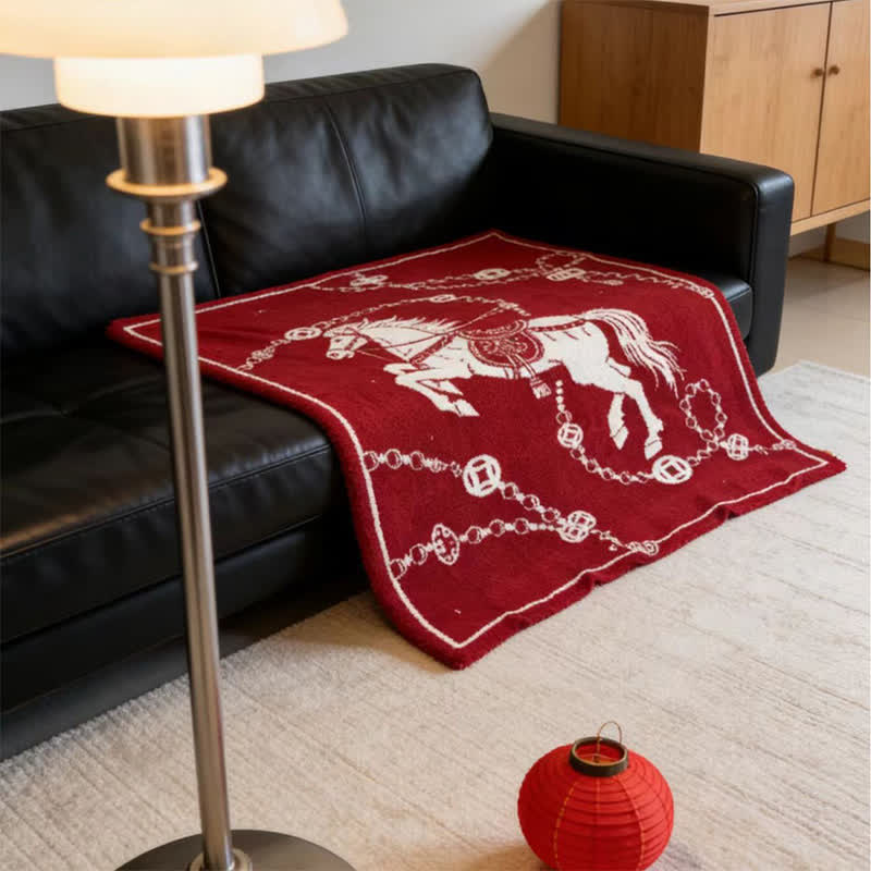 Ownkoti Künstlerisch gestaltete Strickdecke mit galoppierendem Pferd - image 4