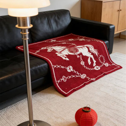 Ownkoti Künstlerisch gestaltete Strickdecke mit galoppierendem Pferd - image 4