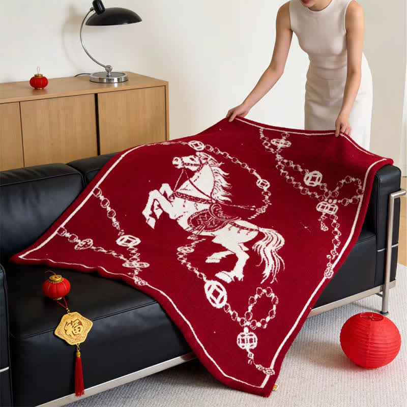 Ownkoti Künstlerisch gestaltete Strickdecke mit galoppierendem Pferd - image 1