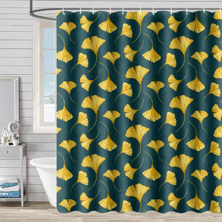 Duschvorhang mit goldenem Ginkgoblatt-Print - Dunkelgrün - 230cm x 180cm - image 0