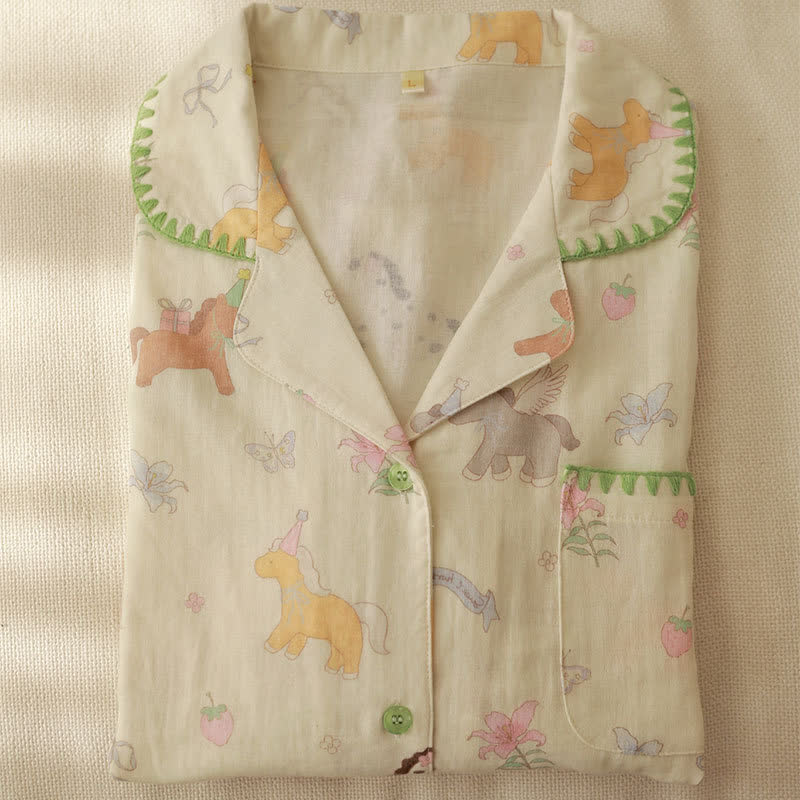 Pyjama aus gebürsteter Baumwolle mit Cartoon-Pony und Blumenmuster - image 7