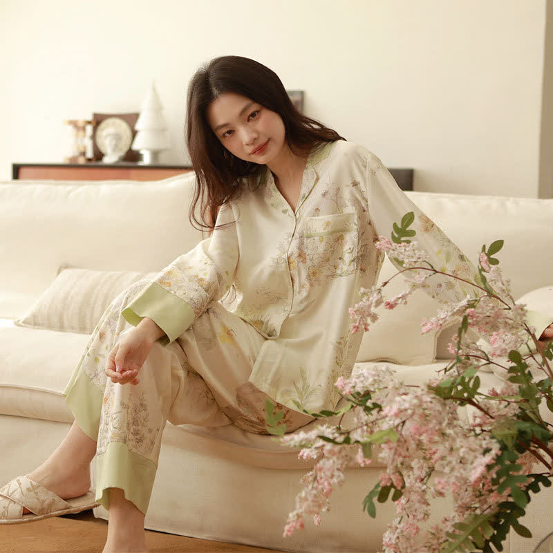 Loungewear-Set mit langen Ärmeln und ländlichem Blumenmuster - Beige - XXL - image 0