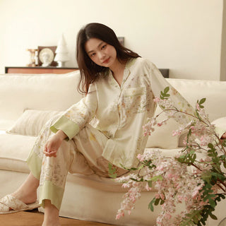 Loungewear-Set mit langen Ärmeln und ländlichem Blumenmuster - Beige - XXL - image 0