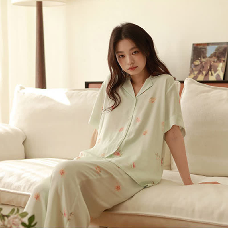Frisches grünes Pyjama-Set mit Blumenmuster - Grün - Kurzsee - XL - image 14