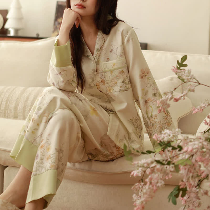 Loungewear-Set mit langen Ärmeln und ländlichem Blumenmuster - image 1