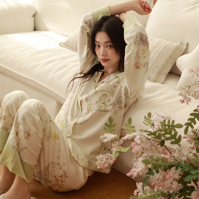 Loungewear-Set mit langen Ärmeln und ländlichem Blumenmuster - image 4