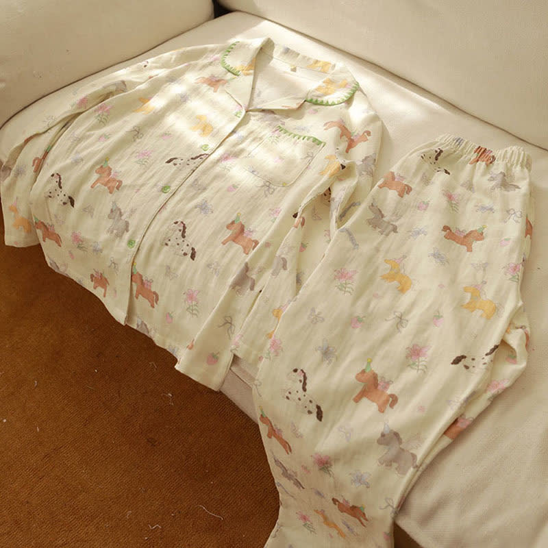 Pyjama aus gebürsteter Baumwolle mit Cartoon-Pony und Blumenmuster - image 8