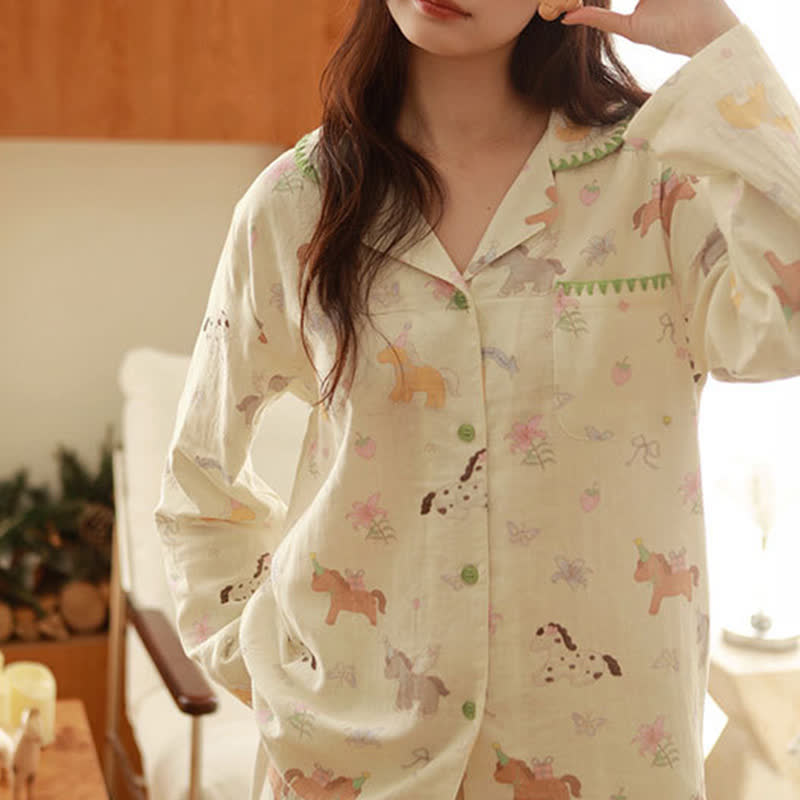 Pyjama aus gebürsteter Baumwolle mit Cartoon-Pony und Blumenmuster - image 6