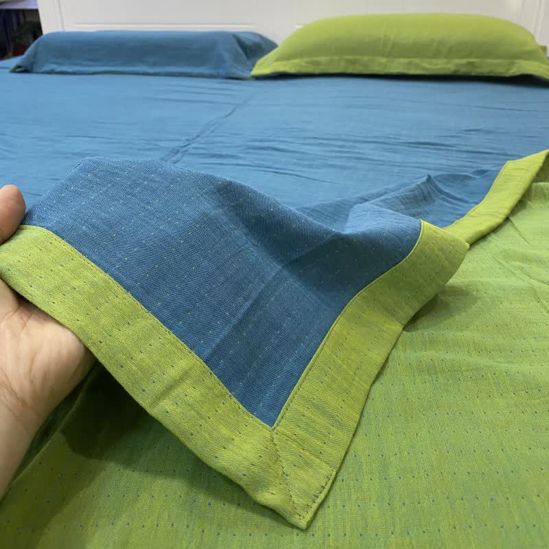 Tagesdecke aus Baumwoll-Doppelgaze mit minimalistischem Punktmuster - Blau & Grün - 2 Kissenbezüge - 48cm x 74cm - image 6