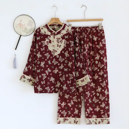 Pyjama-Set aus Baumwolle im orientalischen Schmetterlingsstil - Lila - XL - image 3