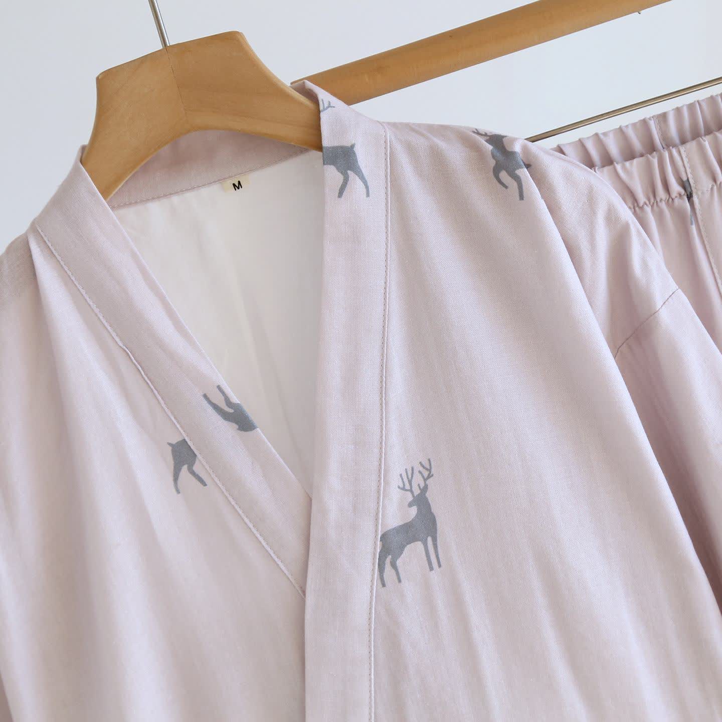 Kimono-Set aus Baumwollgaze mit Hirschmotiv - image 3