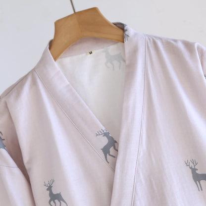 Kimono-Bademantel aus Baumwollgaze mit Hirschmotiv für Paare - image 4