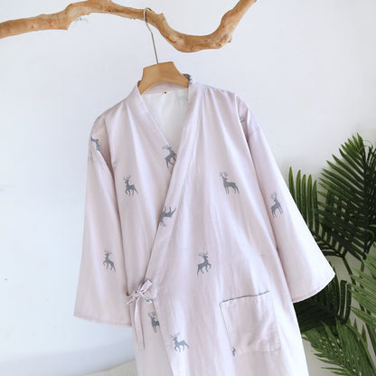 Kimono-Bademantel aus Baumwollgaze mit Hirschmotiv für Paare - image 3