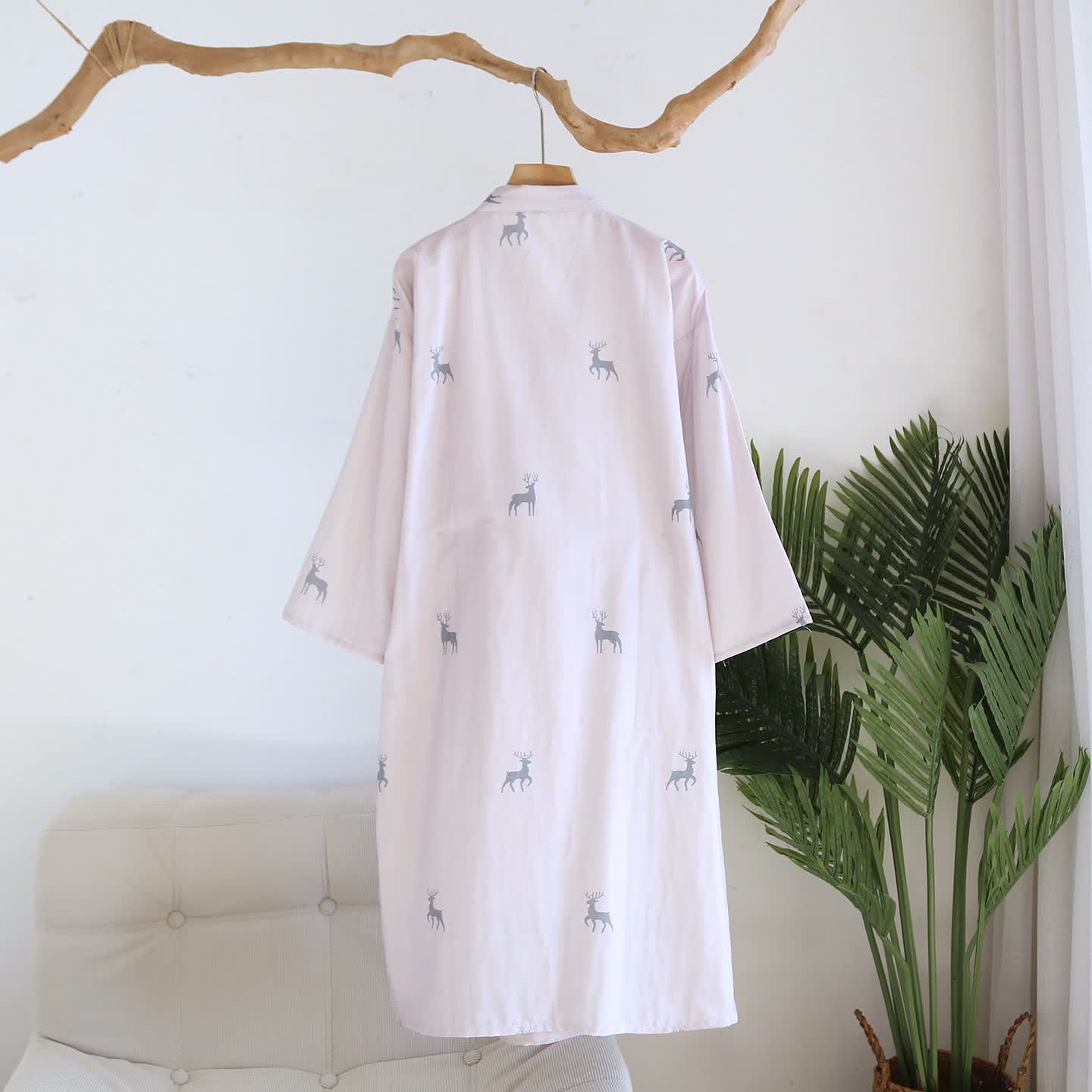 Kimono-Bademantel aus Baumwollgaze mit Hirschmotiv für Paare - image 2