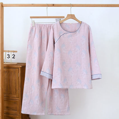 Pyjama-Set aus Baumwolle im Vintage-Stil mit dezentem Blumenmuster - Rosa - XL - image 2
