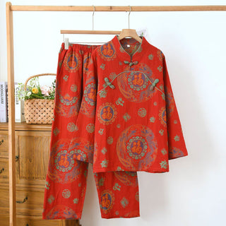 Glückverheißendes Baumwoll-Pyjama-Set mit Stehkragen - Rot - XXL - image 0