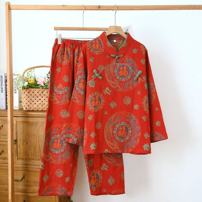 Glückverheißendes Baumwoll-Pyjama-Set mit Stehkragen - Rot - XXL - image 0