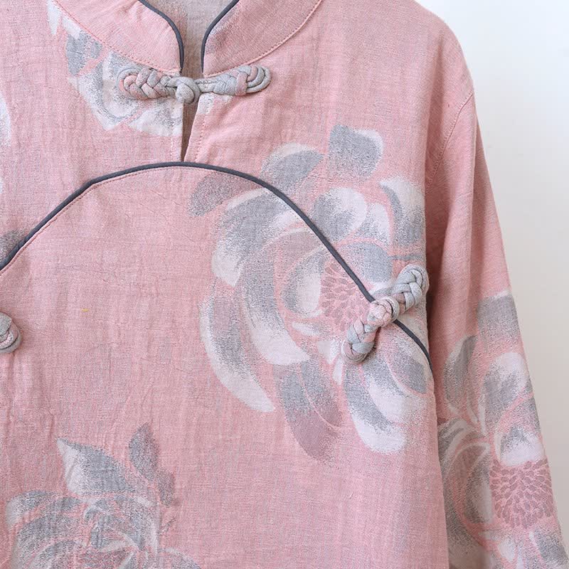 Baumwoll-Pyjama-Set mit Pfingstrosenmuster und Stehkragen - image 4