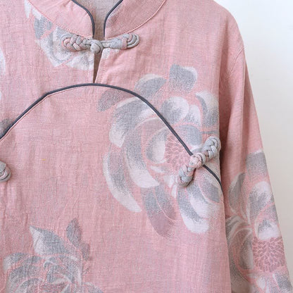 Baumwoll-Pyjama-Set mit Pfingstrosenmuster und Stehkragen - image 4