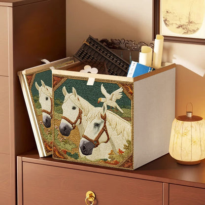 Faltbare Aufbewahrungstasche im Vintage-Stil mit Pferde- und Vogelmotiv - Grün - 33cm × 33cm × 38cm - image 0