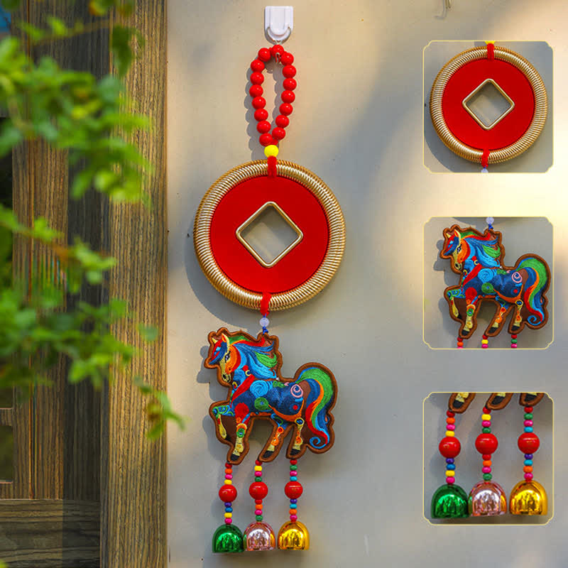 Glückverheißender festlicher Pferde-Hängeschmuck - Kaffee - Kupfermünze - 12cm x 42cm - image 7