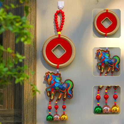 Glückverheißender festlicher Pferde-Hängeschmuck - Kaffee - Kupfermünze - 12cm x 42cm - image 7