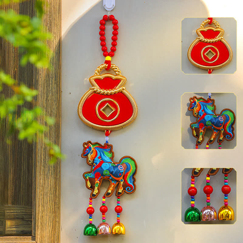 Glückverheißender festlicher Pferde-Hängeschmuck - Kaffee - Geldsack - 12cm x 42cm - image 5