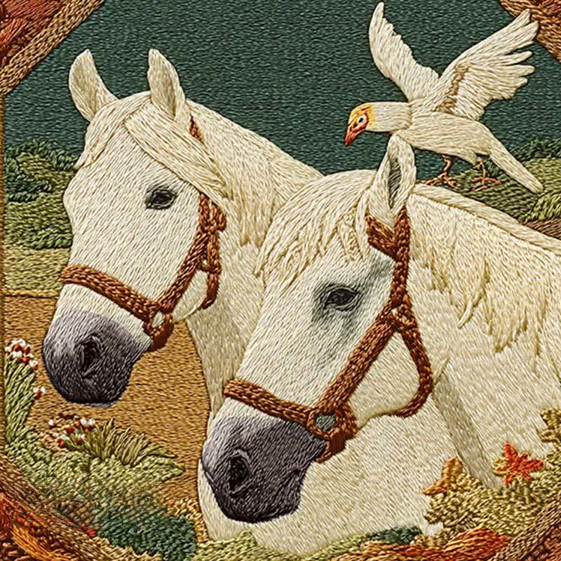 Faltbare Aufbewahrungstasche im Vintage-Stil mit Pferde- und Vogelmotiv - image 3