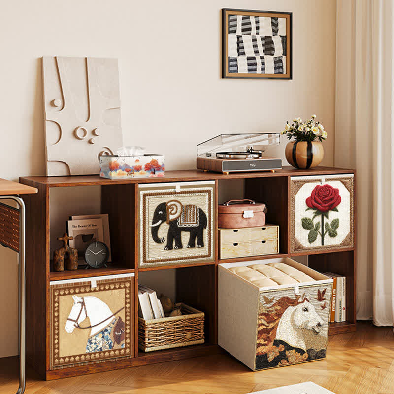 Aufbewahrungskorb aus Stoff mit Vintage-Pferdemuster - image 1