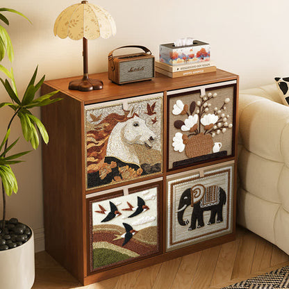 Aufbewahrungskorb aus Stoff im Retro-Stil mit Pferd und Vogelmotiv - image 2