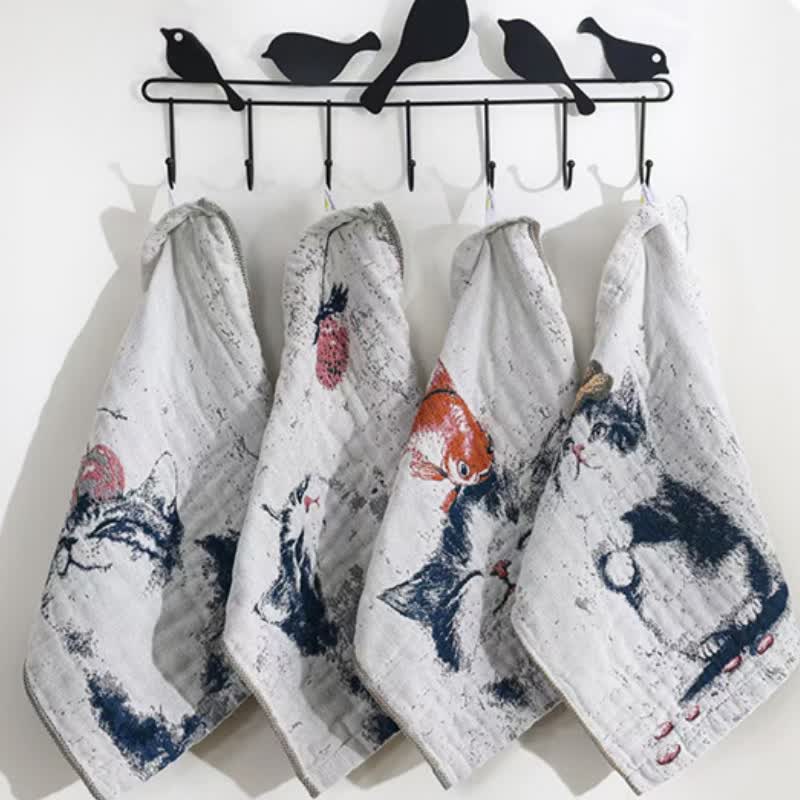 Küchenhandtuch aus Baumwollgaze mit Motiv „Landkatze & Früchte“ - Set mit 4 Stück - 35cm x 35cm - image 1