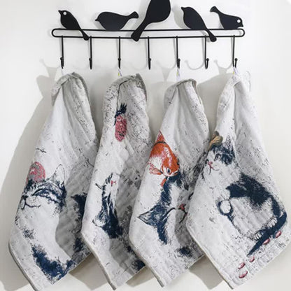 Küchenhandtuch aus Baumwollgaze mit Motiv „Landkatze & Früchte“ - Set mit 4 Stück - 35cm x 35cm - image 1