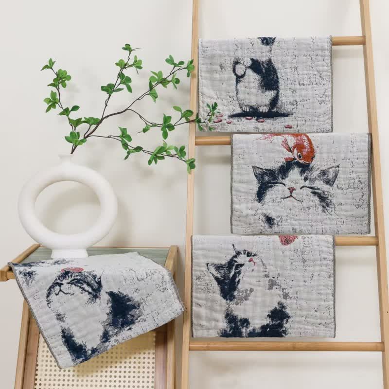 Küchenhandtuch aus Baumwollgaze mit Motiv „Landkatze & Früchte“ - image 0