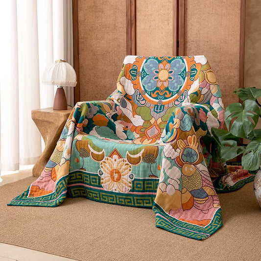 Retro-Kunst-Blumenmuster-Baumwollgaze-Decke - 230cm x 250cm - image 0